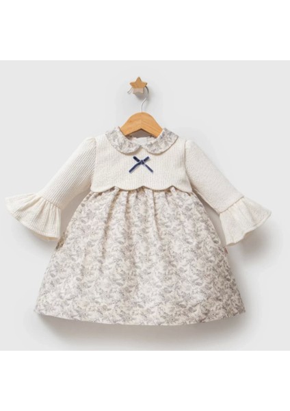 Tongs Baby Trikoli Çiçek Elbise 8022 Ekru