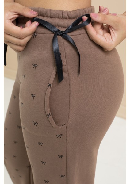 Kahverengi Fiyonk Baskılı Geniş Paça Kız Çocuk Şardonlu Eşofman Altı 21434 fırsatları