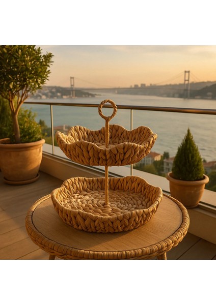 2 Katlı Yuvarlak Papatya Hasır Meyvelik-Sebzelik- Papatya Yuvarlak Meyvelik