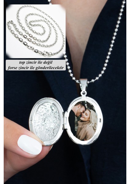 Fotoğraflı Resimlik İçi Açılabilir Kapaklı Oval Kolye Sevgiliye Hediye bbk49