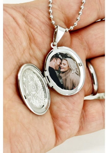 Fotoğraflı Resimlik İçi Açılabilir Kapaklı Oval Kolye Sevgiliye Hediye bbk49