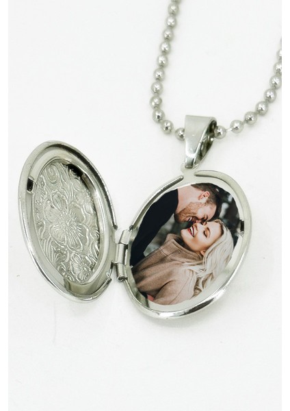 Fotoğraflı Resimlik İçi Açılabilir Kapaklı Oval Kolye Sevgiliye Hediye bbk49