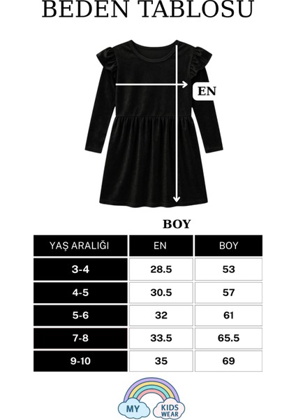 Kız Çocuk Uzun Kollu Fırfır Detaylı Kadife Elbise 3-10 Yaş 12112 fiyatları
