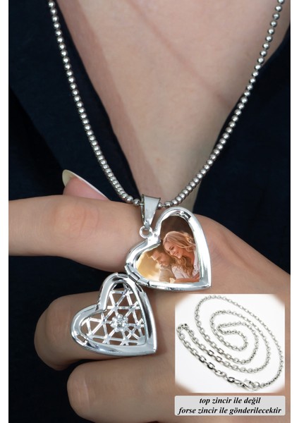 Fotoğraflı Resimlik İçi Açılır Kapaklı Kalp Şeklinde Kolye Sevgiliye Hediye bbk48