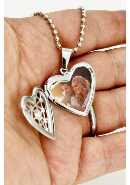 Fotoğraflı Resimlik İçi Açılır Kapaklı Kalp Şeklinde Kolye Sevgiliye Hediye bbk48