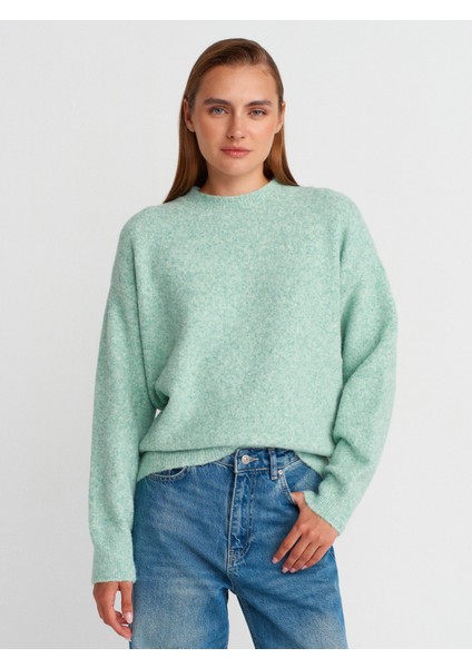 10640 Bisiklet Yaka Yumuşak Dokulu Triko Kazak-Mint