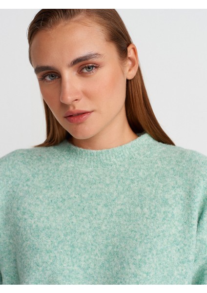 10640 Bisiklet Yaka Yumuşak Dokulu Triko Kazak-Mint modelleri