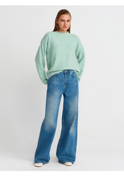 10640 Bisiklet Yaka Yumuşak Dokulu Triko Kazak-Mint fırsatları