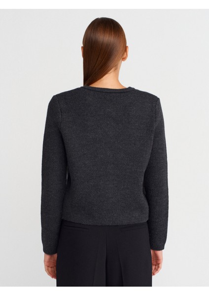 60983 Incili Fiyonk Aksesuarlı Triko Hırka-Antrasit fiyatları