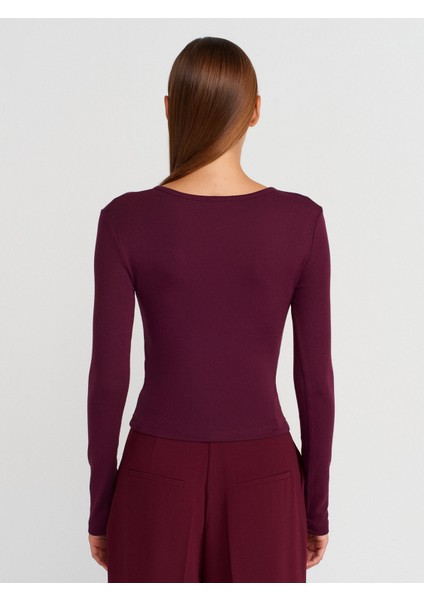 31442 Uzun Kollu Çıtçıt Düğmeli Top-Bordo fiyatları