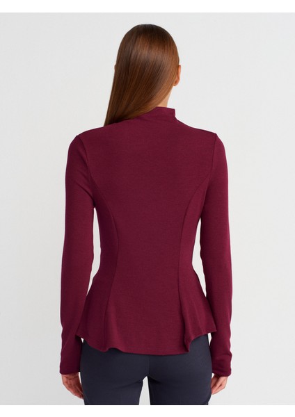 32038 Uzun Kollu Peplum Top-Bordo fiyatları