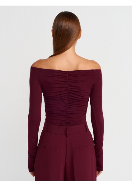 32089 Omuzları Açık Büzgülü Top-Bordo fiyatları