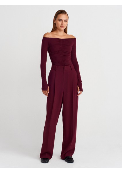 32089 Omuzları Açık Büzgülü Top-Bordo fırsatları