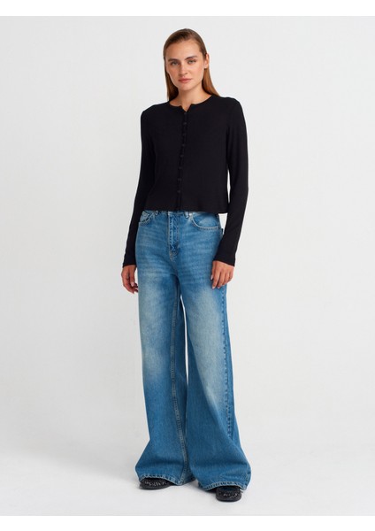 31413 Düğmeli Detaylı Hırka-Siyah fırsatları