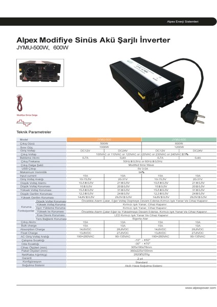 500 Watt 12 Volt Ups (Şebeke Şarjlı) Modifiye Sinüs Inverter fırsatları