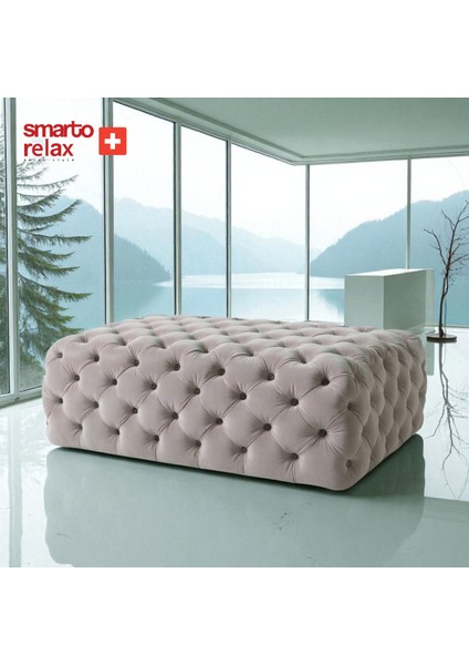 Puf Soglio Ayaksız Kapitoneli Dekoratif 100x100x45 cm(Ekru)