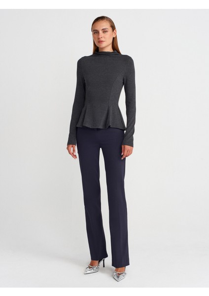 32038 Uzun Kollu Peplum Top-Antrasit M fırsatları