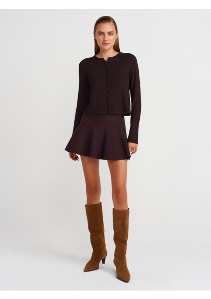 31413 Düğmeli Detaylı Hırka-Koyu Kahve fırsatları