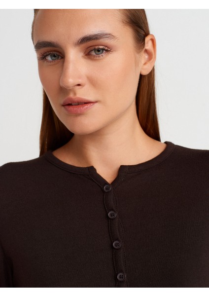 31413 Düğmeli Detaylı Hırka-Koyu Kahve modelleri