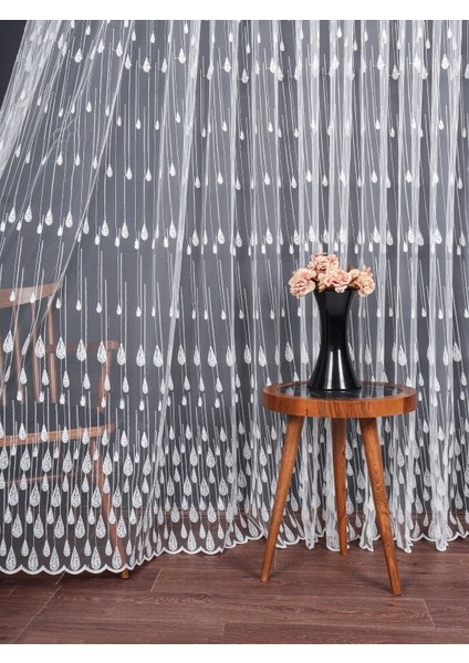 Damlacık Desenli Brode Işlemeli Tül Perde (1/2.5 Normal Pile) fırsatları