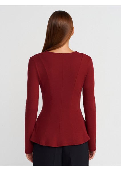 32090 Uzun Kollu Peplum Top-Açık Bordo fiyatları