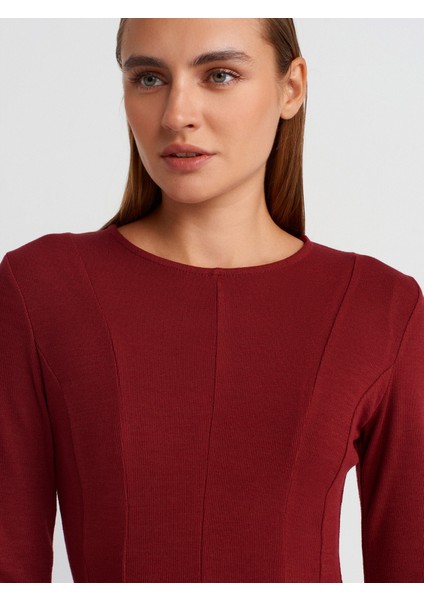 32090 Uzun Kollu Peplum Top-Açık Bordo modelleri