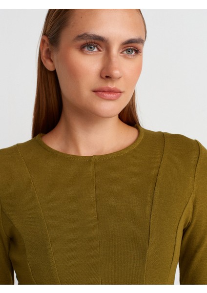 32090 Uzun Kollu Peplum Top-Yağ Yeşil modelleri