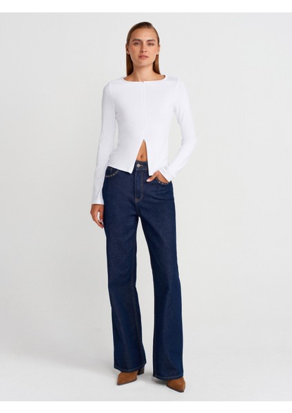 31993 Fermuar Detaylı Uzun Kollu Top-Beyaz fırsatları