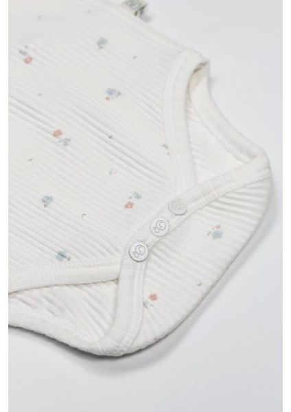 Bistyle Flying Bloom White Yarım Kol 2'li Body 17118 Ekru Gül Kurusu