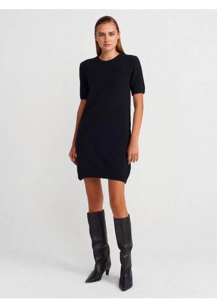 90257 Bisiklet Yaka Yumuşak Dokulu Triko Elbise-Siyah fırsatları