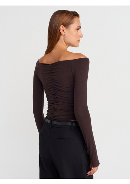 32089 Omuzları Açık Büzgülü Top-Koyu Kahve fiyatları