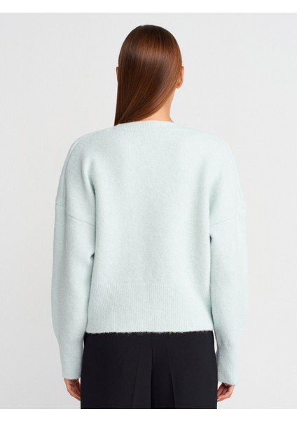 10645 V Yaka Yumuşak Dokulu Triko Kazak-Açık Mint fiyatları