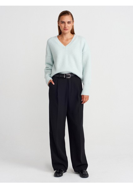 10645 V Yaka Yumuşak Dokulu Triko Kazak-Açık Mint fırsatları