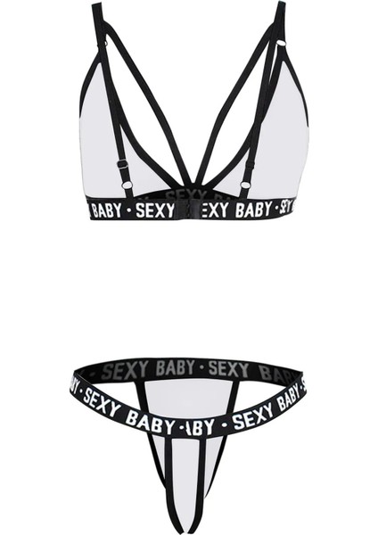 Kadın Beyaz Yazı Detaylı Ipli Sütyen Takımı