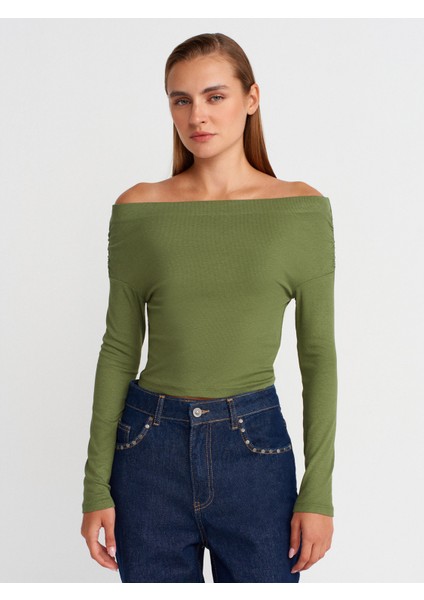 32115 Omuzları Açık Top-Açık Haki