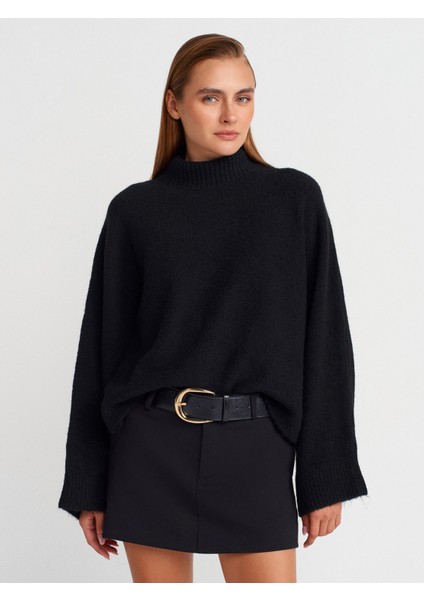 10817 Yumuşak Dokulu Yarasa Kol Triko Kazak-Siyah