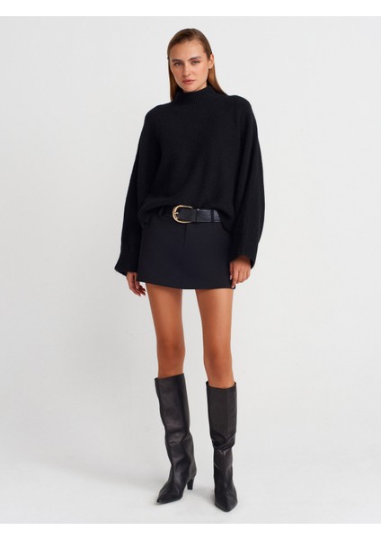 10817 Yumuşak Dokulu Yarasa Kol Triko Kazak-Siyah fırsatları