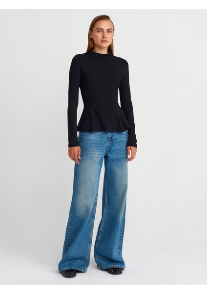 32038 Uzun Kollu Peplum Top-Siyah fırsatları