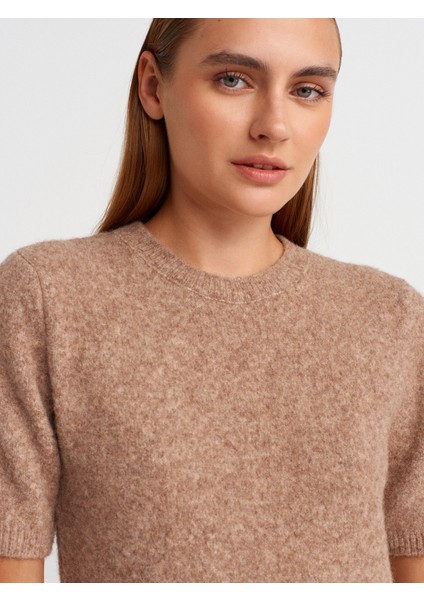 90257 Bisiklet Yaka Yumuşak Dokulu Triko Elbise-K.bej Mel. modelleri