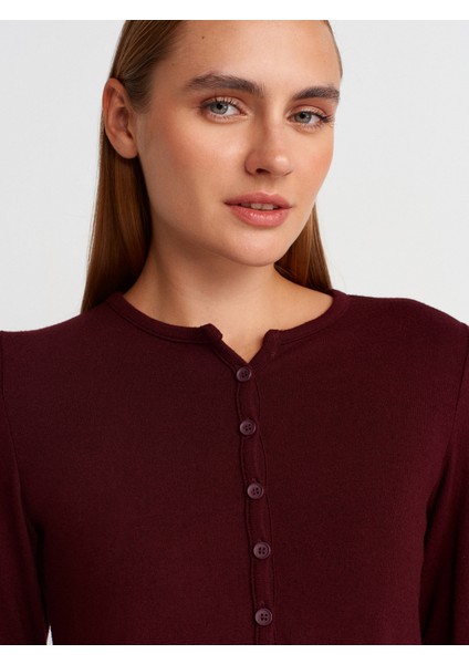 31413 Düğmeli Detaylı Hırka-Bordo modelleri