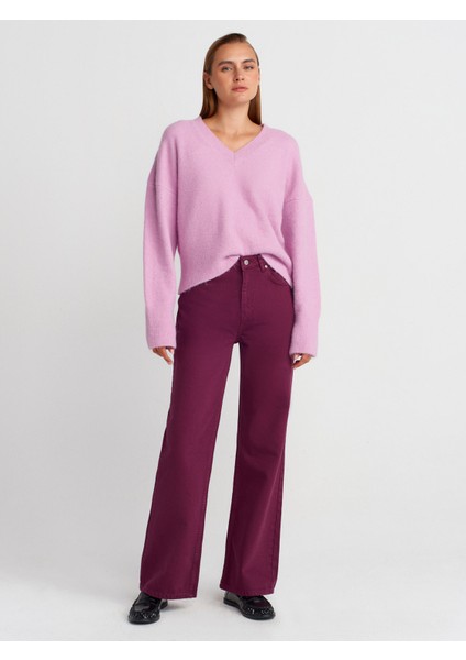 72050 Parçaboya Wideleg Denim Pantolon-Mor