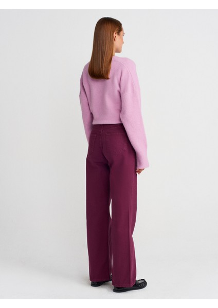 72050 Parçaboya Wideleg Denim Pantolon-Mor fiyatları