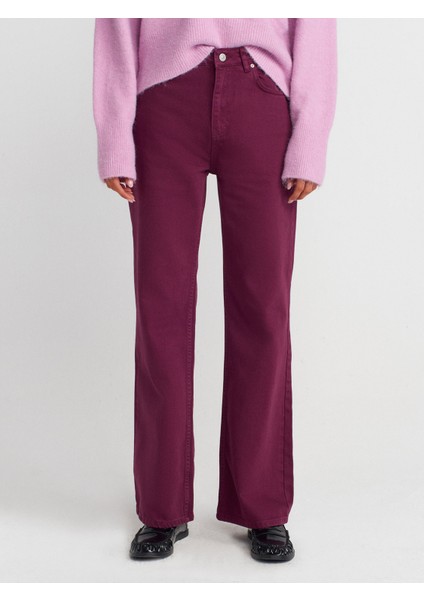 72050 Parçaboya Wideleg Denim Pantolon-Mor fırsatları