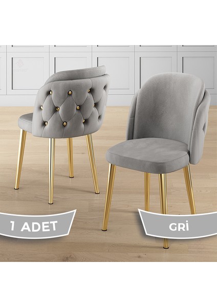 Axle Serisi 1 Adet Gri Mutfak Sandalyesi Gold Kaplama Metal Ayak Babyface Kumaş
