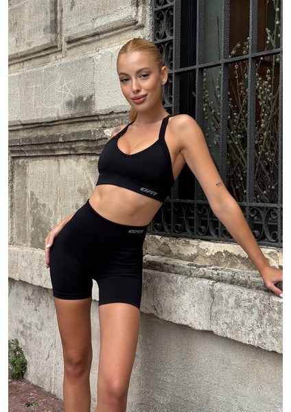 Prime FIT - Siyah Yüksek Bel Seamless Push-Up Toparlayıcı Şort Tayt