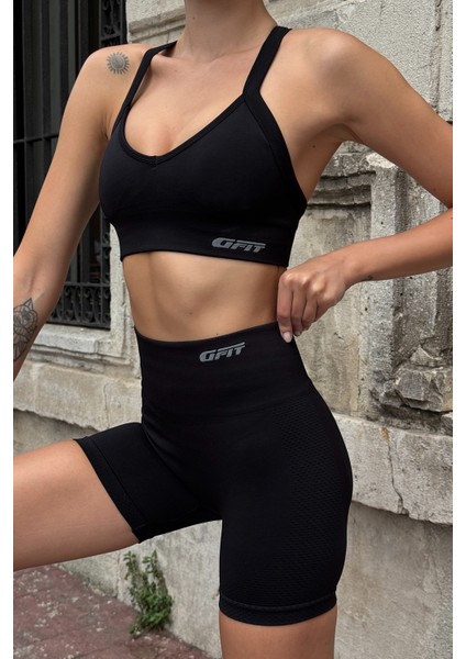 Prime FIT - Siyah Yüksek Bel Seamless Push-Up Toparlayıcı Şort Tayt