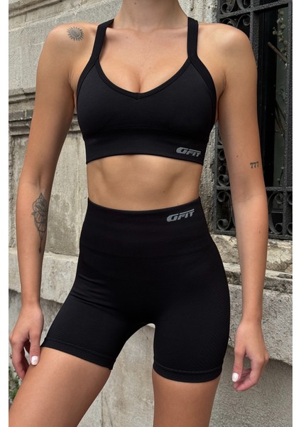Prime FIT - Siyah Yüksek Bel Seamless Push-Up Toparlayıcı Şort Tayt