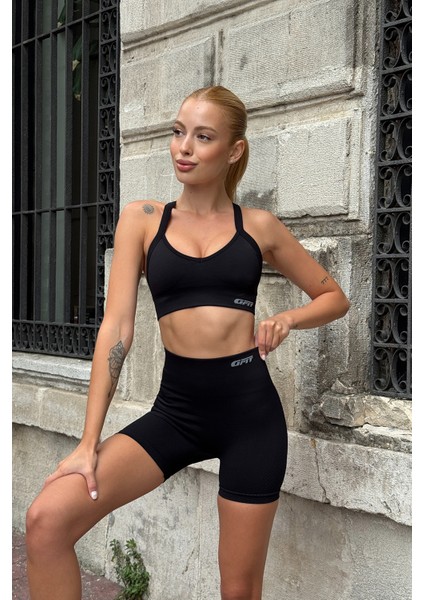 Prime FIT - Siyah Yüksek Bel Seamless Push-Up Toparlayıcı Şort Tayt