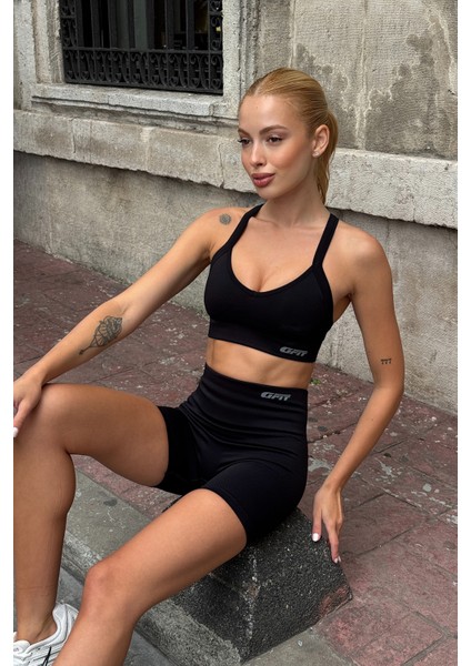 Prime FIT - Siyah Yüksek Bel Seamless Push-Up Toparlayıcı Şort Tayt