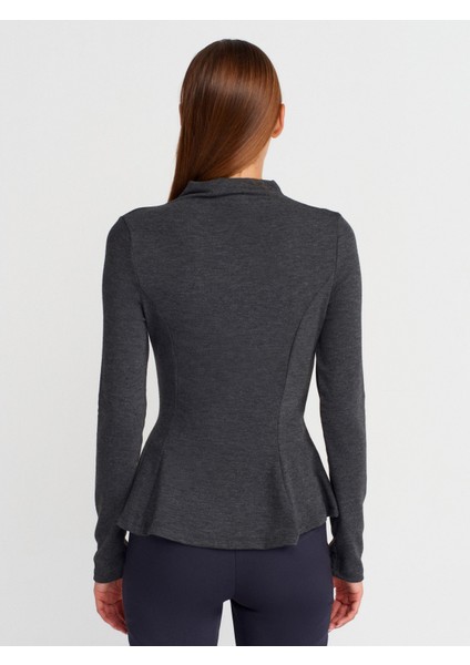 32038 Uzun Kollu Peplum Top-Antrasit M fiyatları